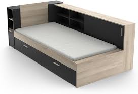 Industriell Säng med Förvaring - Matt Svart och Ljus Ek