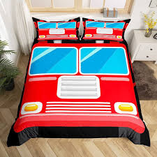 Tecknat Röd Brandbil Sängkläder Set - Enkel Storlek