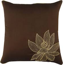 Handgjorda Bruna Kuddöverdrag med Pärlor - Lotusdesign