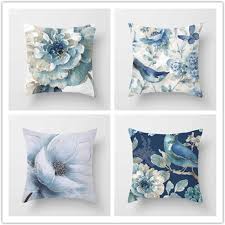 Kuddfodral Set 4 st - Blå Blomma 30x30 cm