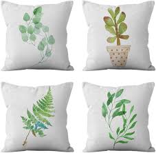 Ljusgröna Blad Kuddfodral 55x55 cm - Set med 4 Dubbelsidiga