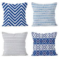 Set med 4 Blå och Vita Linnekuddfodral 60x60 cm