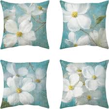 Kuddfodral Set med Vita Blommor 50x50 cm (4 st)